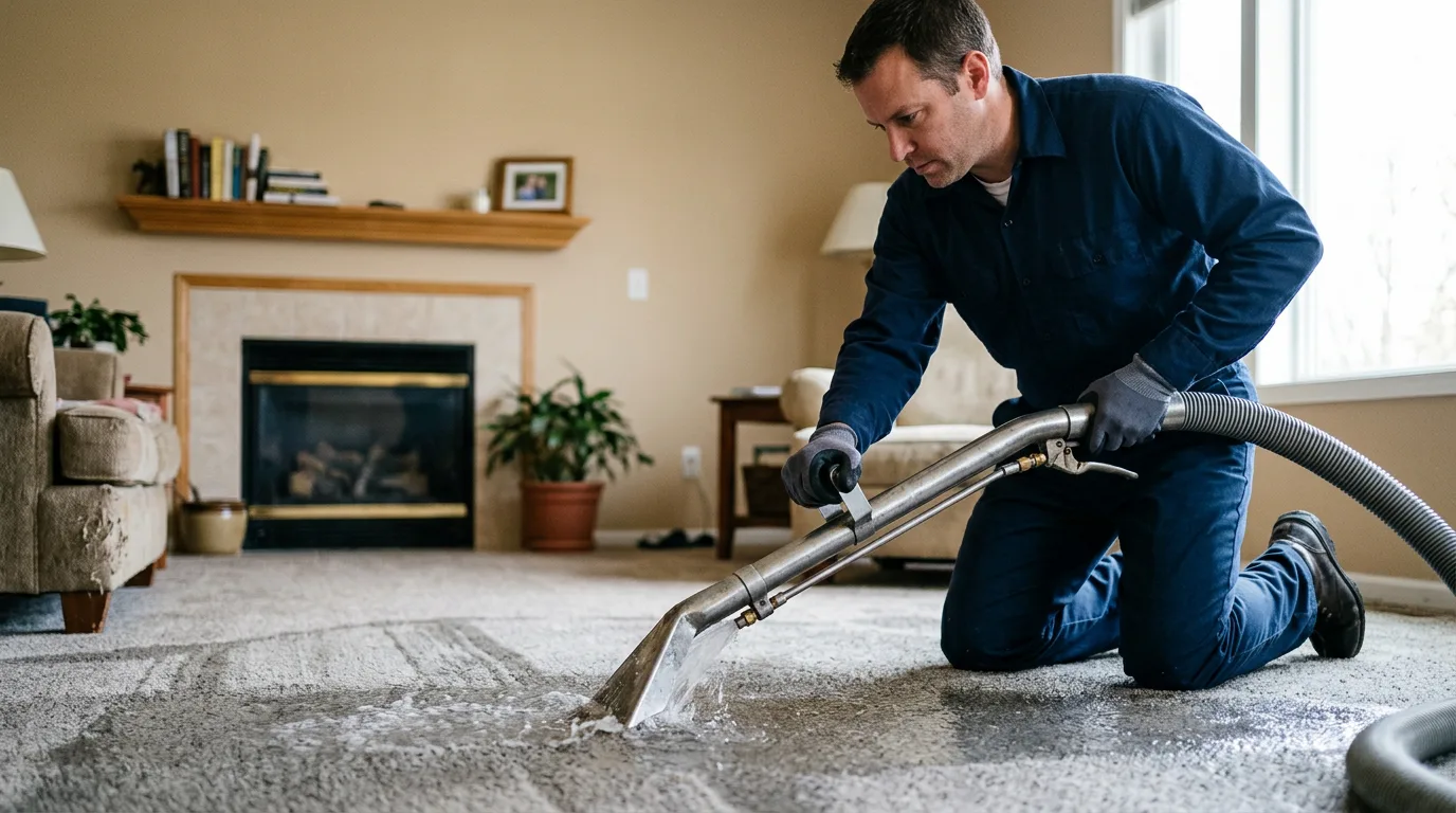 Water damage restoration technician working near Plainsboro, NJ
